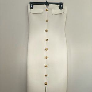 White Strapless Midi Dress